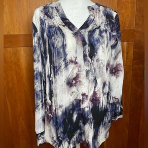 Simply Vera Verawang blue purple white and black long sleeve blouse